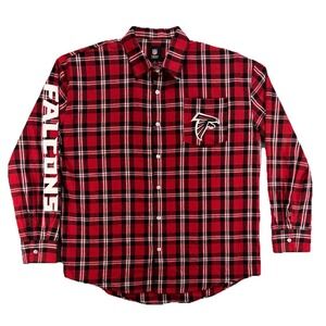 Atlanta Falcons NFL Team Apparel M Red Black Plaid Flannel Shirt Game Day Patch